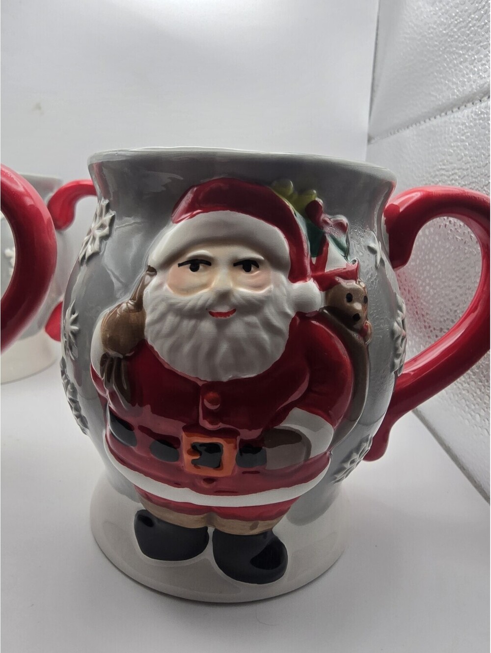 100% Earthenware Hand Painted Large Santa Claus Mug Holiday Time - Set Of 4